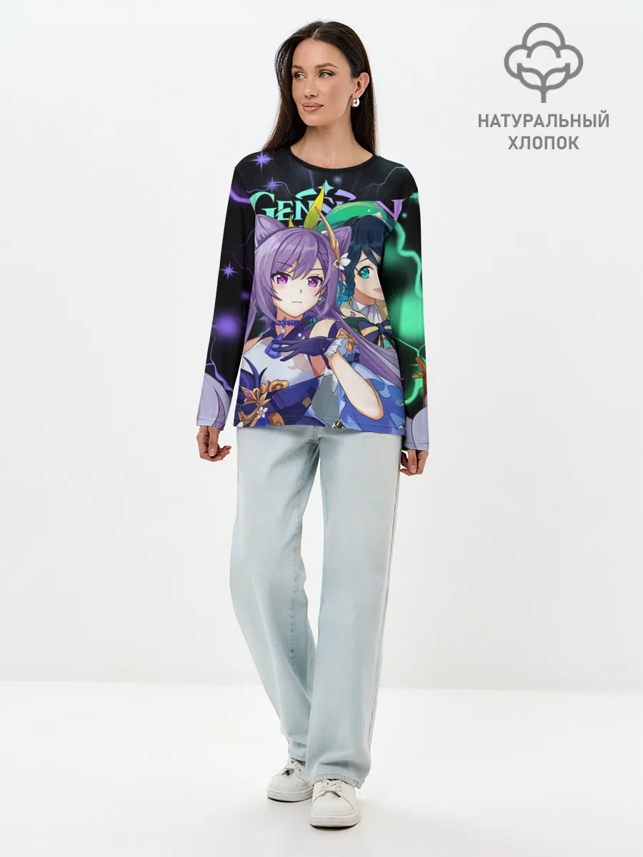 Лонгслив женский. Хлопок / Венти и Кэ Цин, Genshin Impact