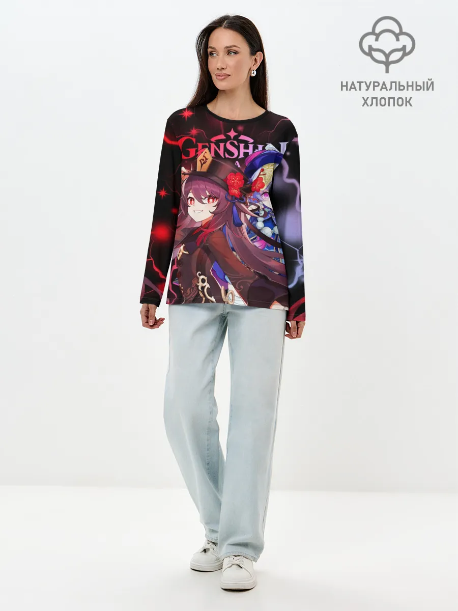 Лонгслив женский. Хлопок / Ху Тао и Ци Ци, Genshin Impact