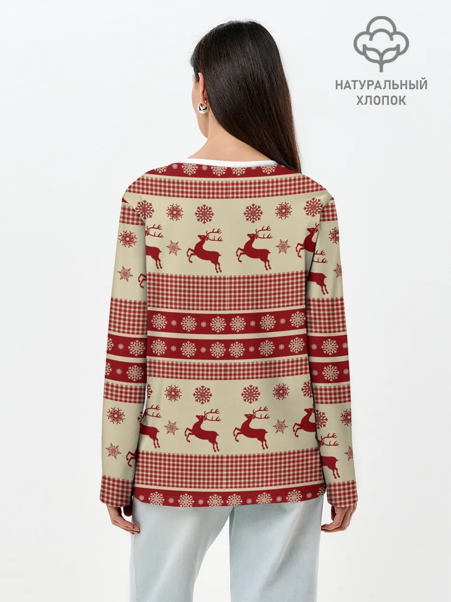 Лонгслив женский. Хлопок / Новогодние Олени!