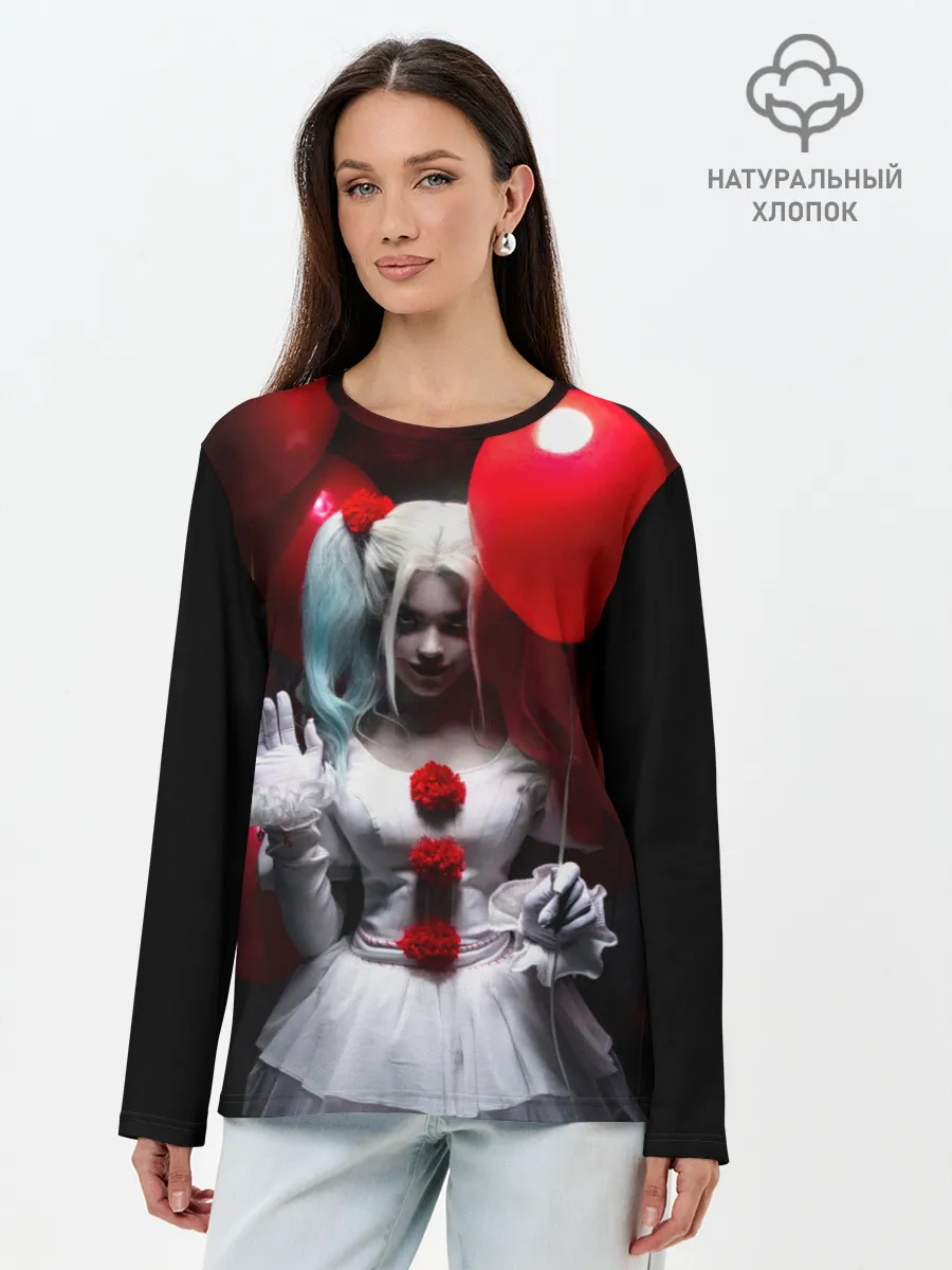 Лонгслив женский. Хлопок / Плохая девочка с красными шарами
