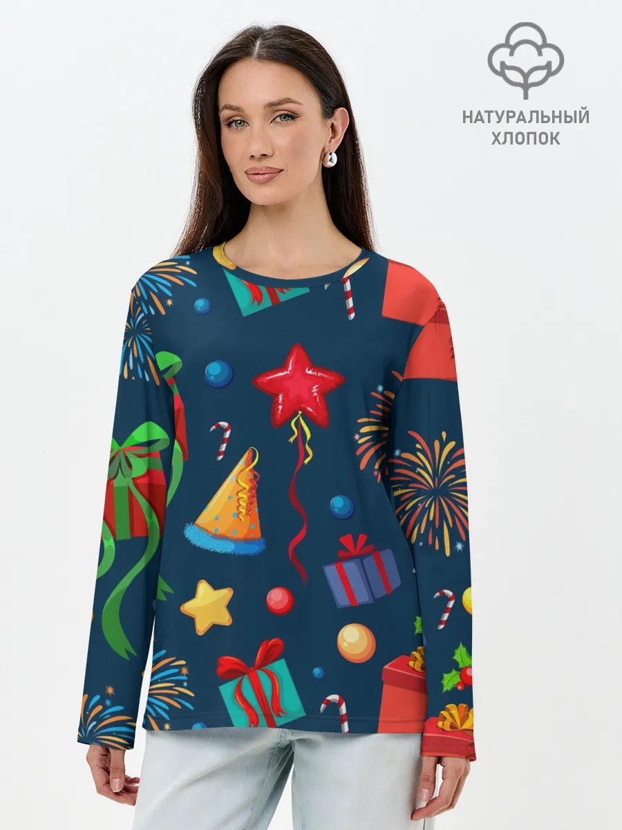 Лонгслив женский. Хлопок / Новогодний Паттерн!
