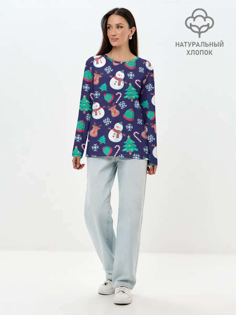 Лонгслив женский. Хлопок / Рождественский Паттерн!