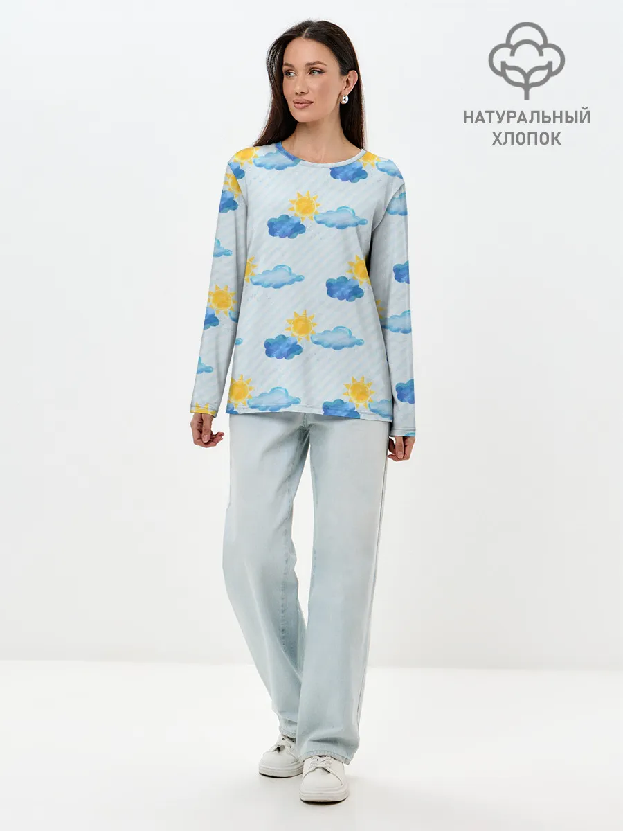 Лонгслив женский. Хлопок / Осень - тучки