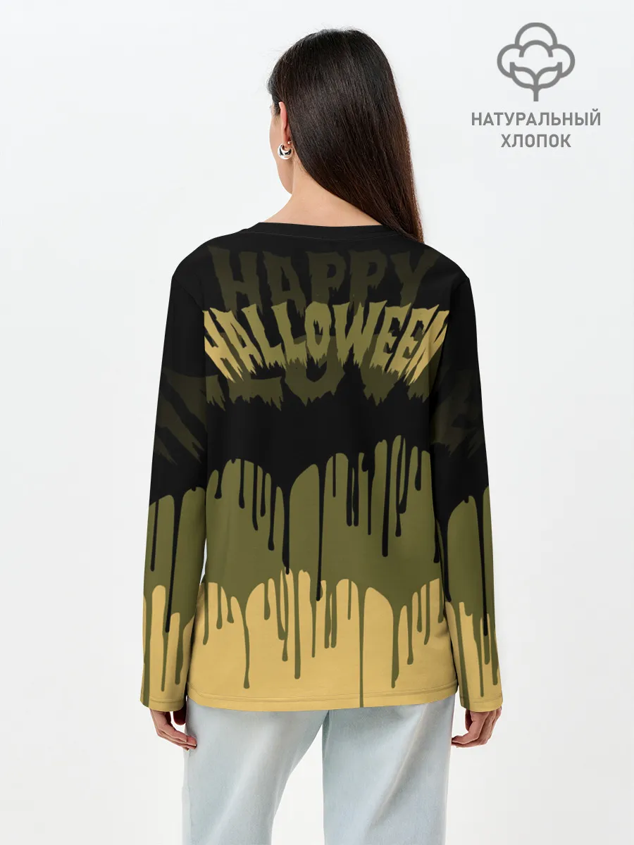 Лонгслив женский. Хлопок / Тыква в ночь мертвецов