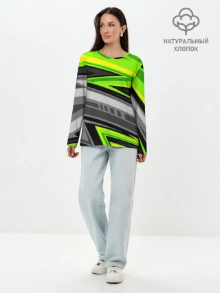 Лонгслив женский. Хлопок / Зеленые линии
