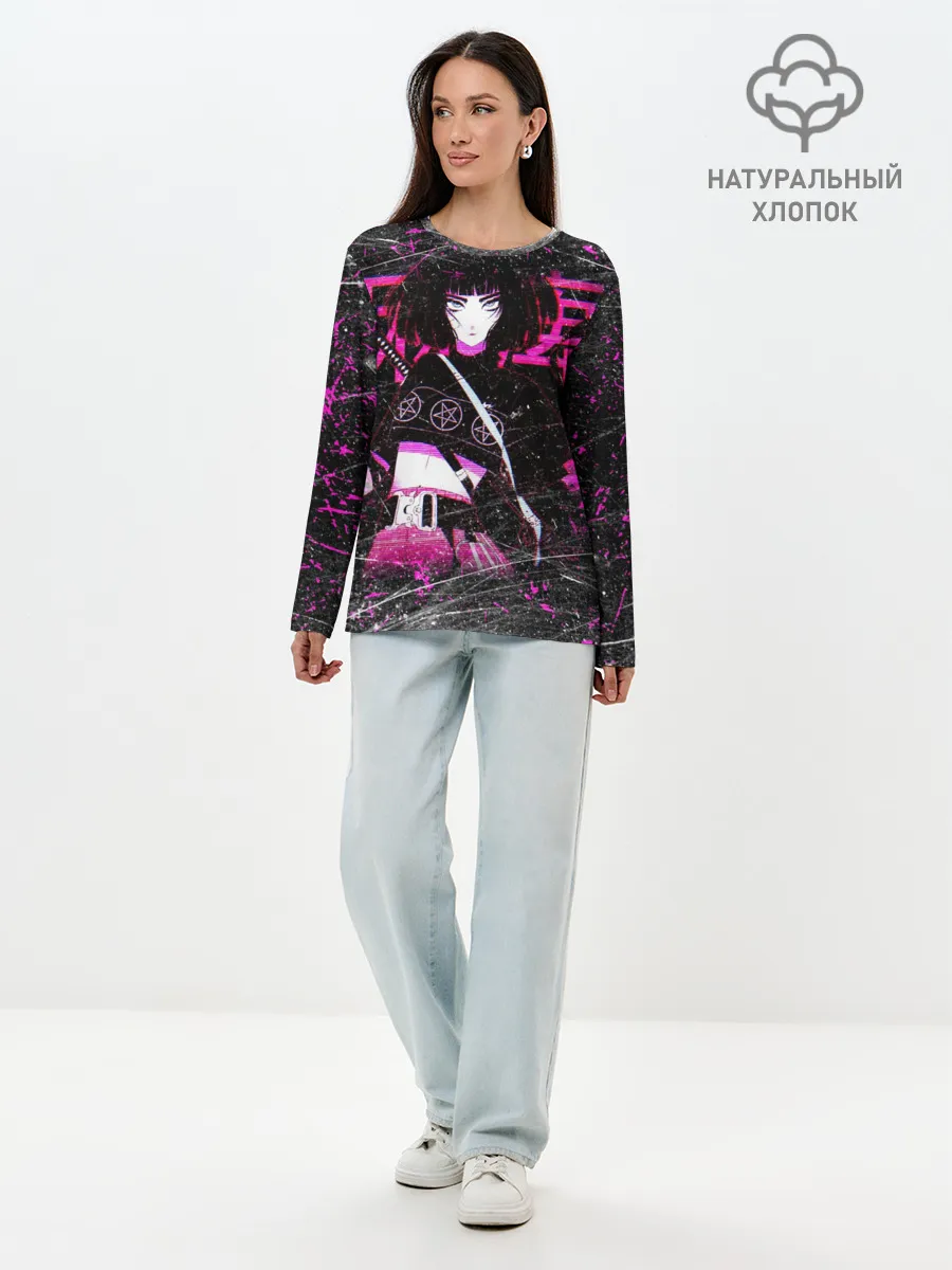 Лонгслив женский. Хлопок / Vinne Yuna Самурай Киберпанк