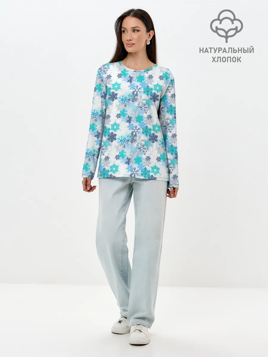 Лонгслив женский. Хлопок / Зимние Снежные Узоры
