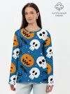 Лонгслив женский. Хлопок / ЧЕРЕПА И ТЫКВЫ | HALLOWEEN