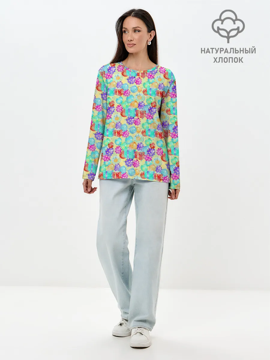 Лонгслив женский. Хлопок / Новогодние Игрушки и Подарки