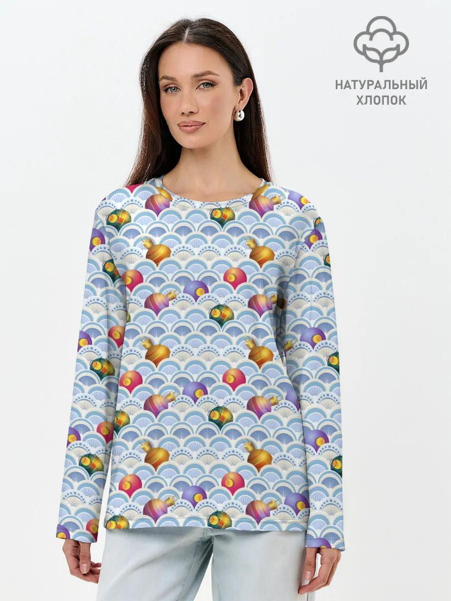 Лонгслив женский. Хлопок / Праздничные Игрушки