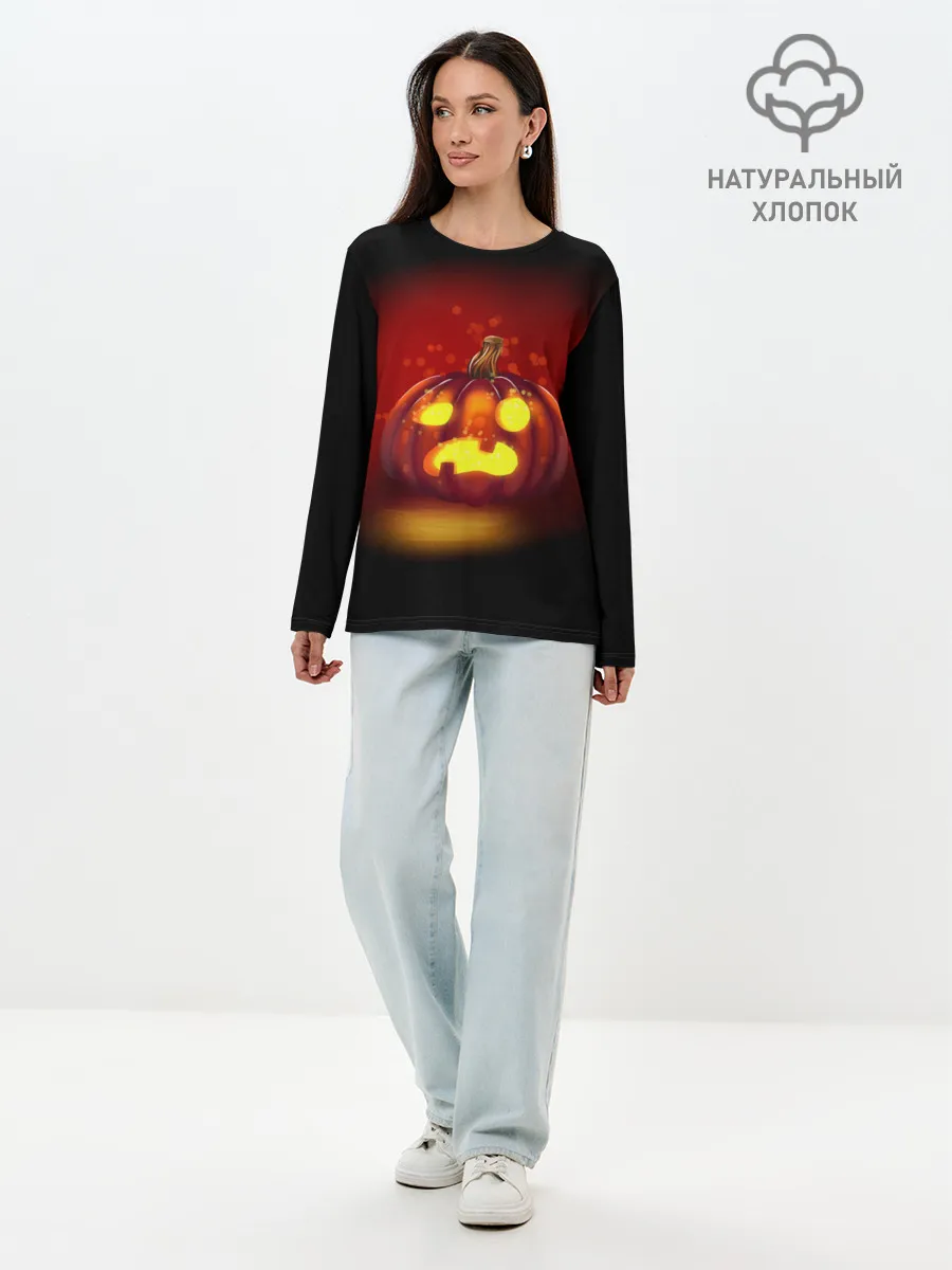 Лонгслив женский. Хлопок / Тыква фонарь