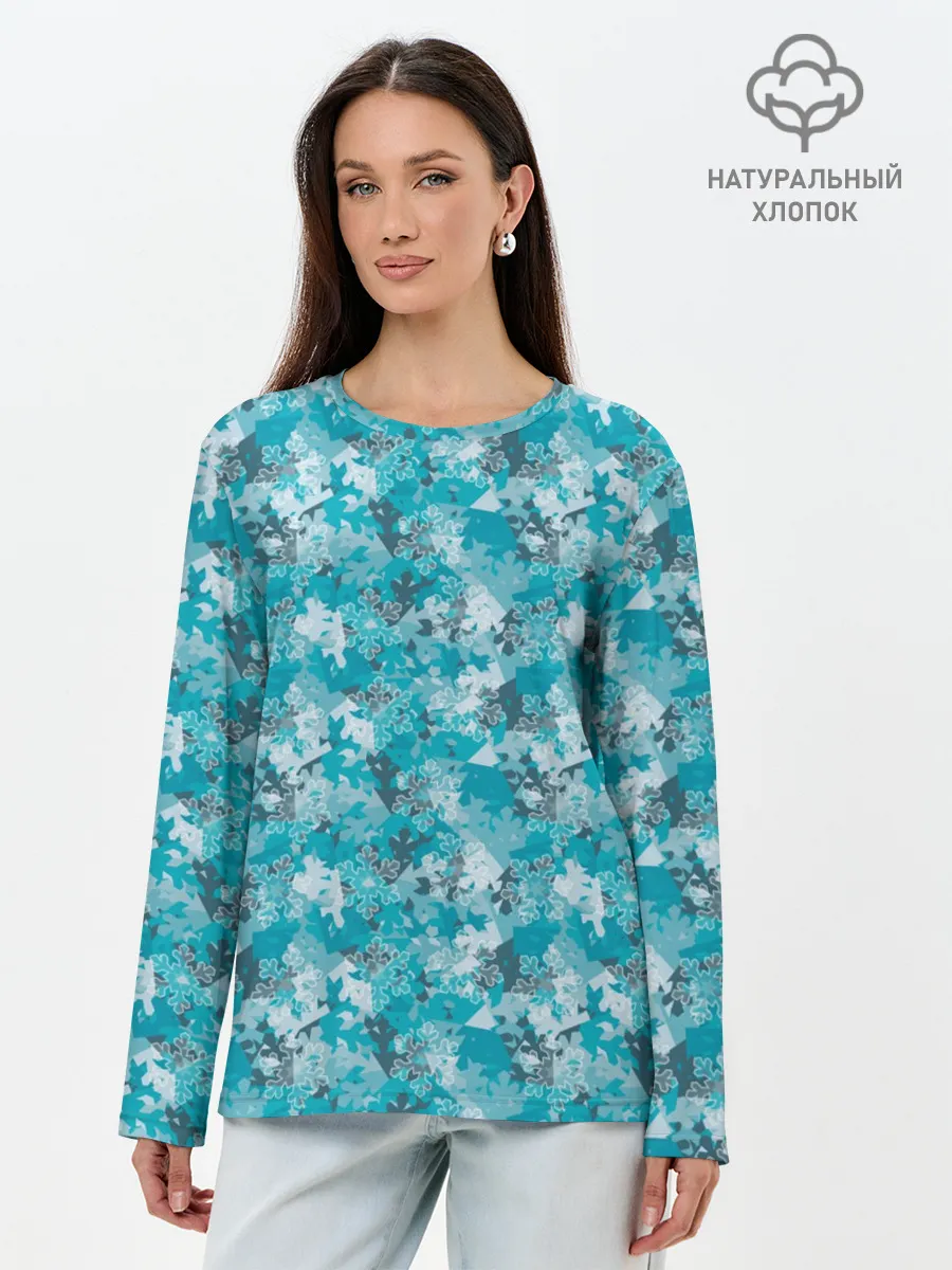 Лонгслив женский. Хлопок / Снежный Дизайн