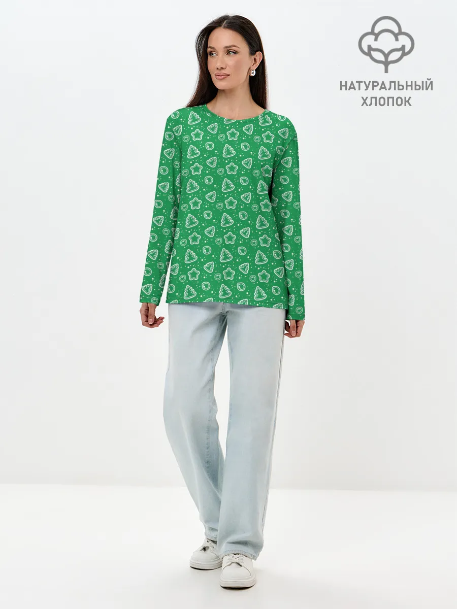 Лонгслив женский. Хлопок / Ёлочки
