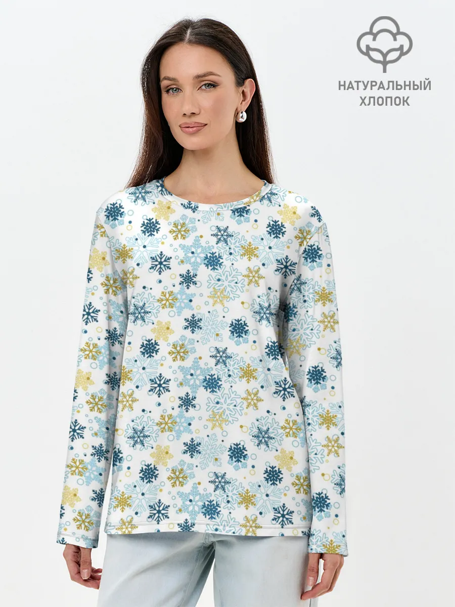 Лонгслив женский. Хлопок / Снежинки Кружатся
