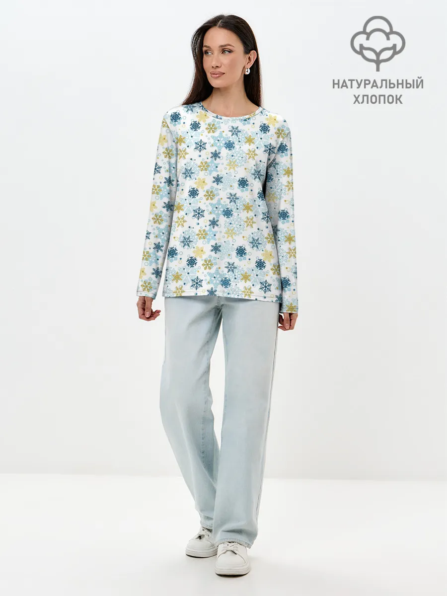 Лонгслив женский. Хлопок / Снежинки Кружатся