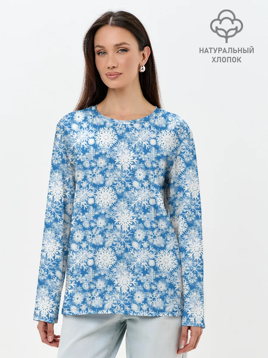 Лонгслив женский. Хлопок / Узоры Снежных Хлопьев