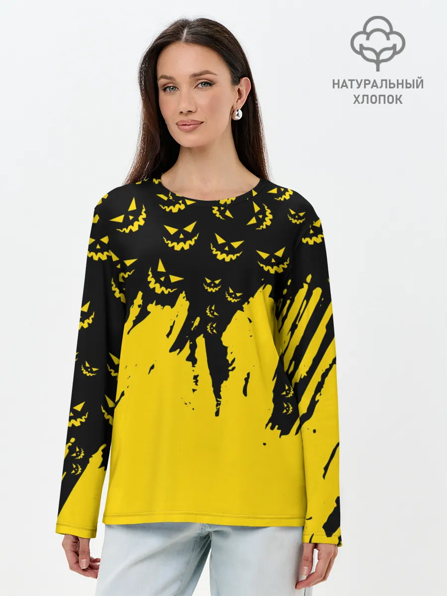 Лонгслив женский. Хлопок / HALLOWEEN SMILE | SMILE PUMPKIN