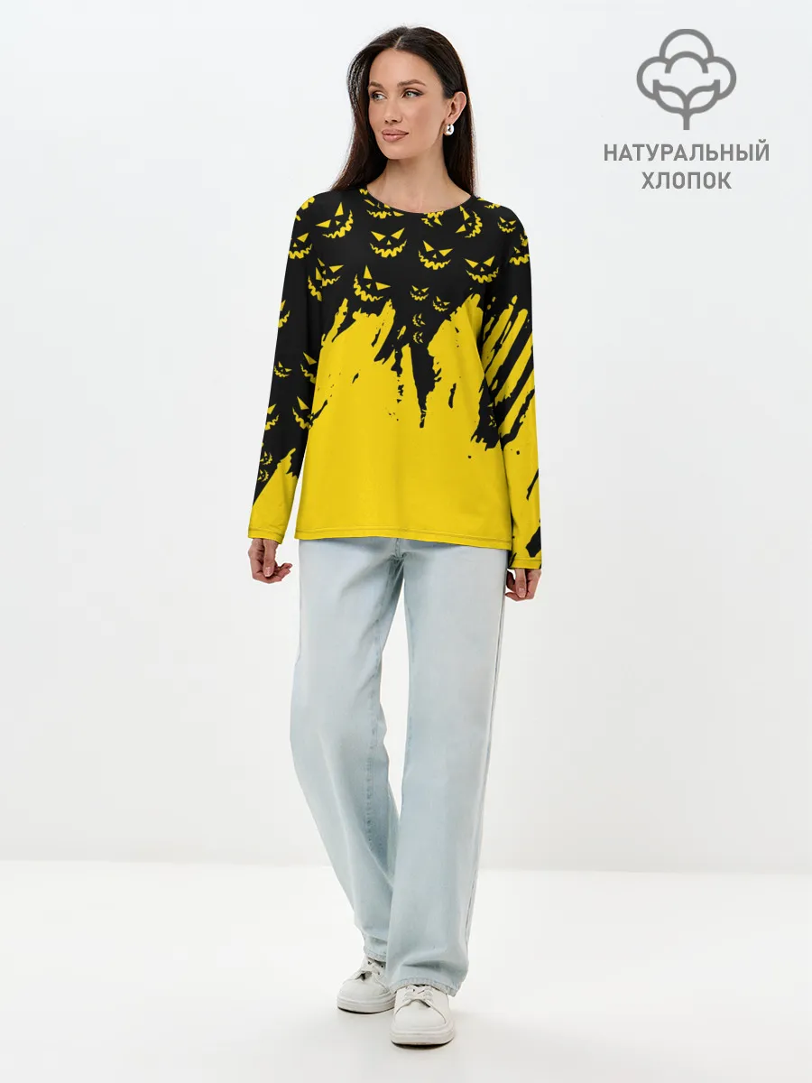 Лонгслив женский. Хлопок / HALLOWEEN SMILE | SMILE PUMPKIN