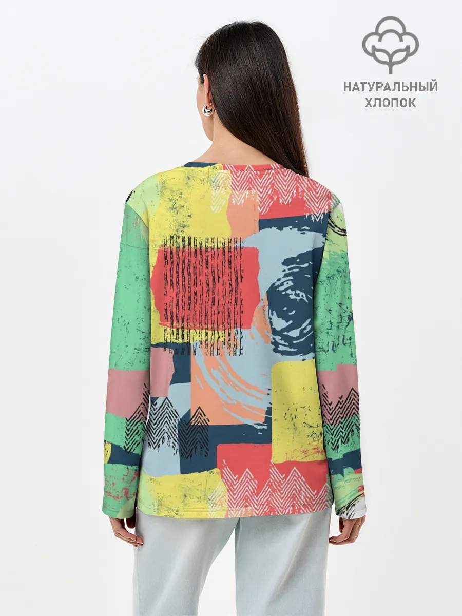 Лонгслив женский. Хлопок / Желто-зеленый тай-дай