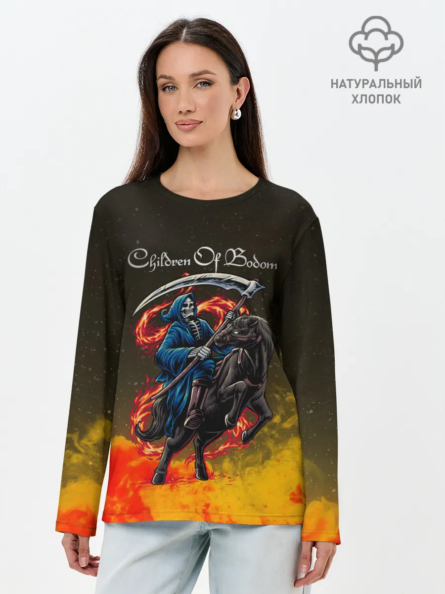 Лонгслив женский. Хлопок / Children of Bodom | Skeleton on a horse