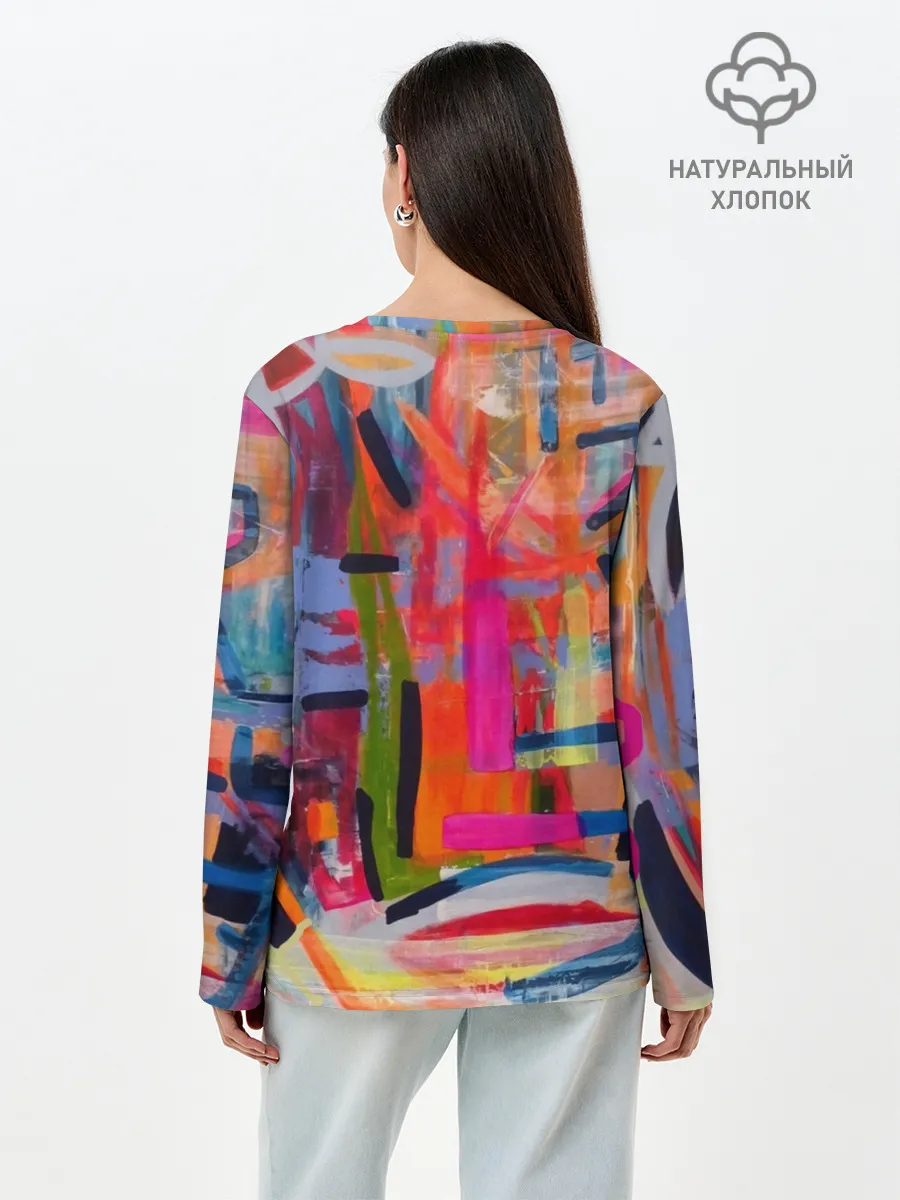 Лонгслив женский. Хлопок / Абстракция из полос