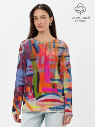 Лонгслив женский. Хлопок / Абстракция из полос
