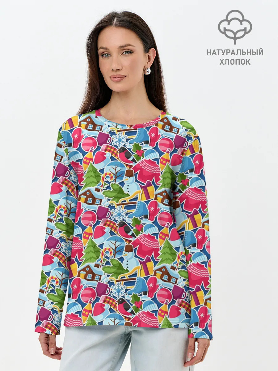 Лонгслив женский. Хлопок / С Рождеством и Новым Годом!