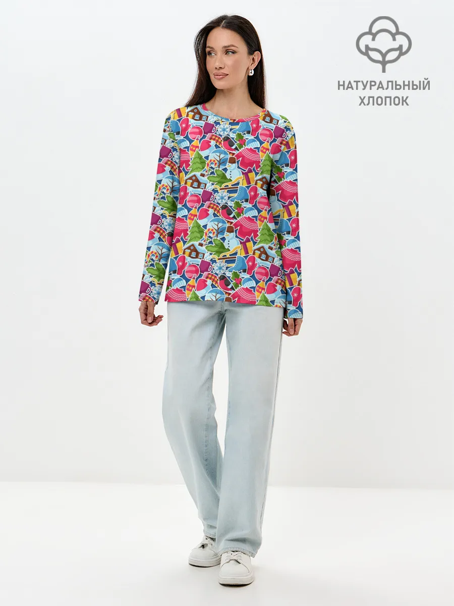 Лонгслив женский. Хлопок / С Рождеством и Новым Годом!