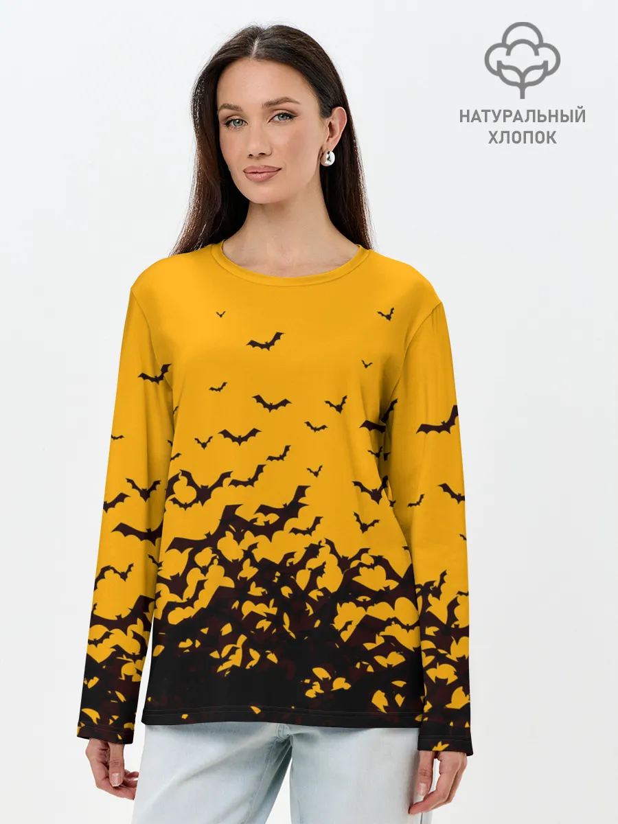 Лонгслив женский. Хлопок / ХЕЛЛОУИНСКИЕ ЛЕТУЧИЕ МЫШИ