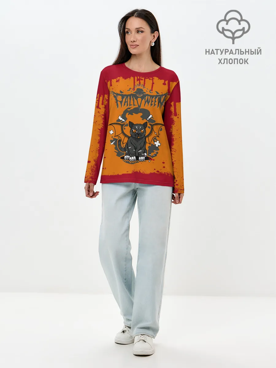Лонгслив женский. Хлопок / ЛЕТУЧАЯ КОТОМЫШЬ | ХЭЛЛОУИН