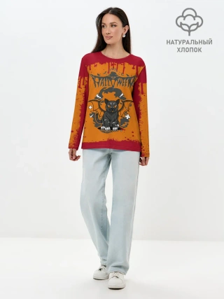 Лонгслив женский. Хлопок / ЛЕТУЧАЯ КОТОМЫШЬ | ХЭЛЛОУИН