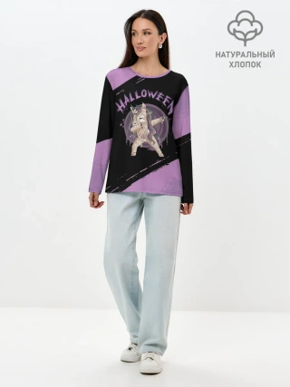 Лонгслив женский. Хлопок / Dab Unicorn Halloween
