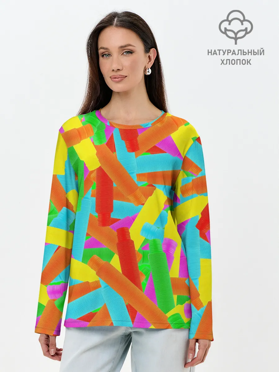 Лонгслив женский. Хлопок / Фон Цветные трубки Pop Tubes, Поп тубус