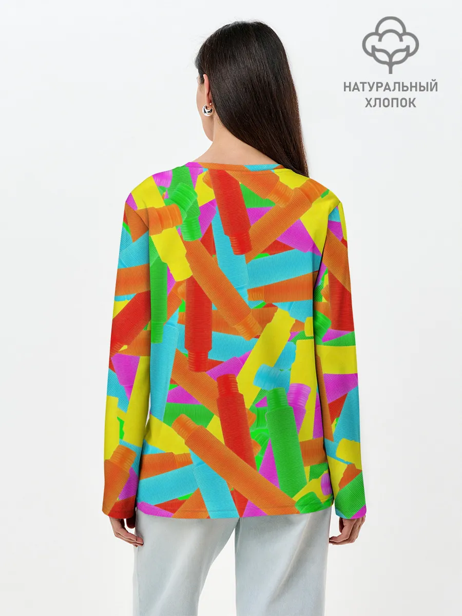 Лонгслив женский. Хлопок / Фон Цветные трубки Pop Tubes, Поп тубус