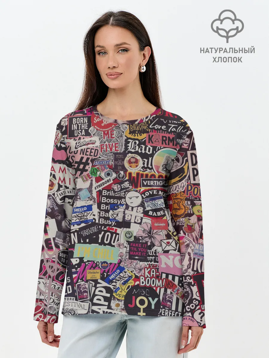 Лонгслив женский. Хлопок / Набор Стикеров