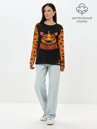 Лонгслив женский. Хлопок / ВЕСЕЛАЯ ТЫКВА | ХЭЛЛОУИН