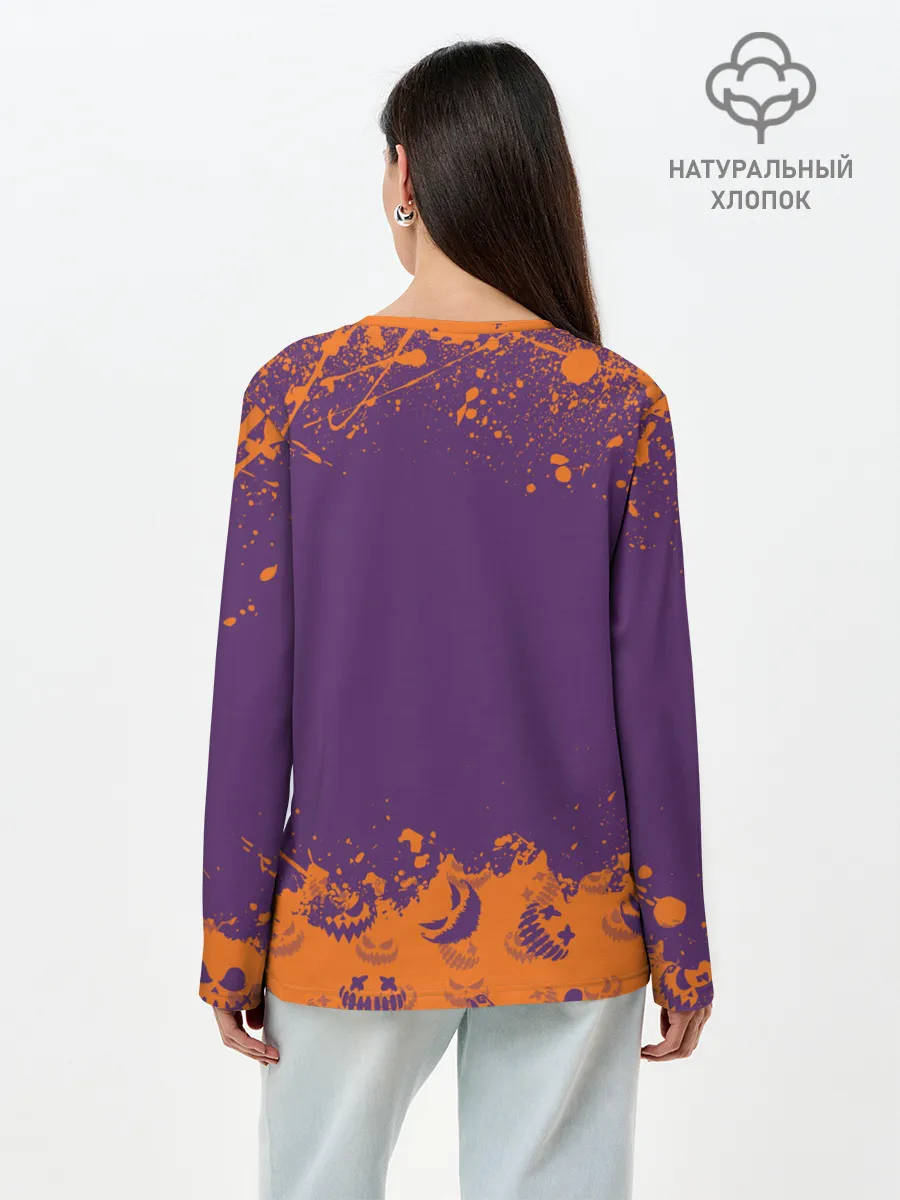 Лонгслив женский. Хлопок / МОПС НА ХЭЛЛОУИН