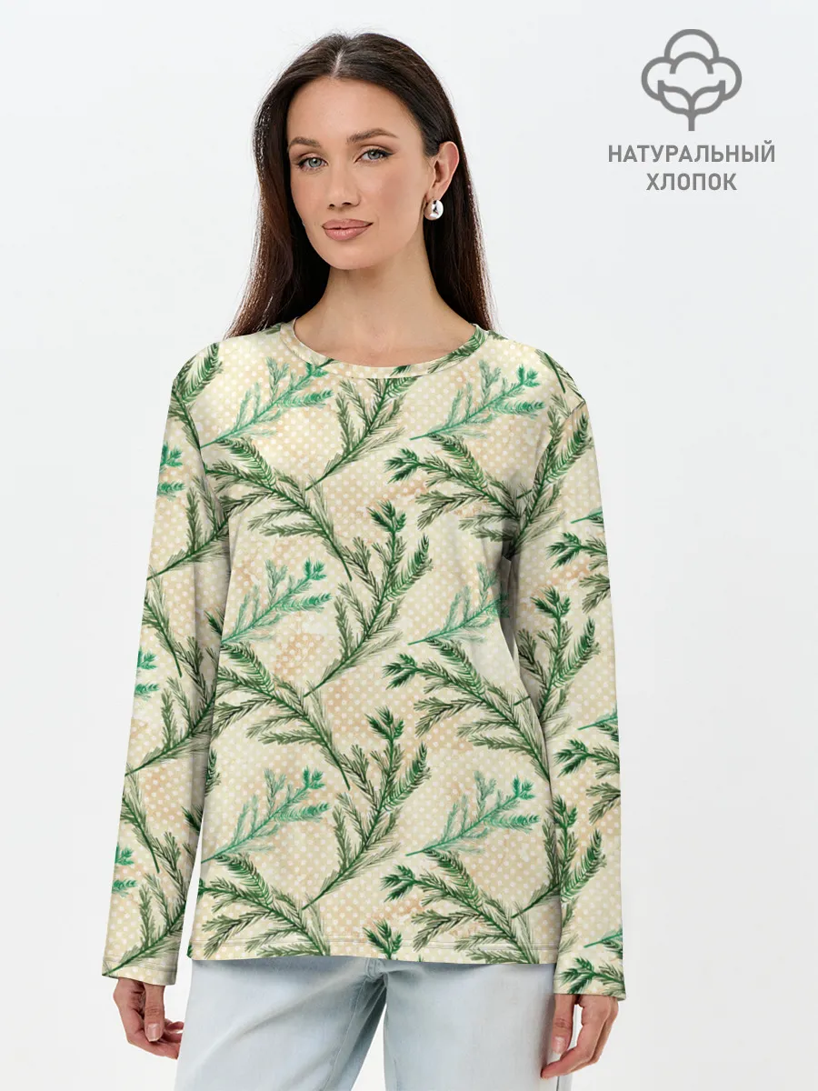 Лонгслив женский. Хлопок / Ель новогодняя