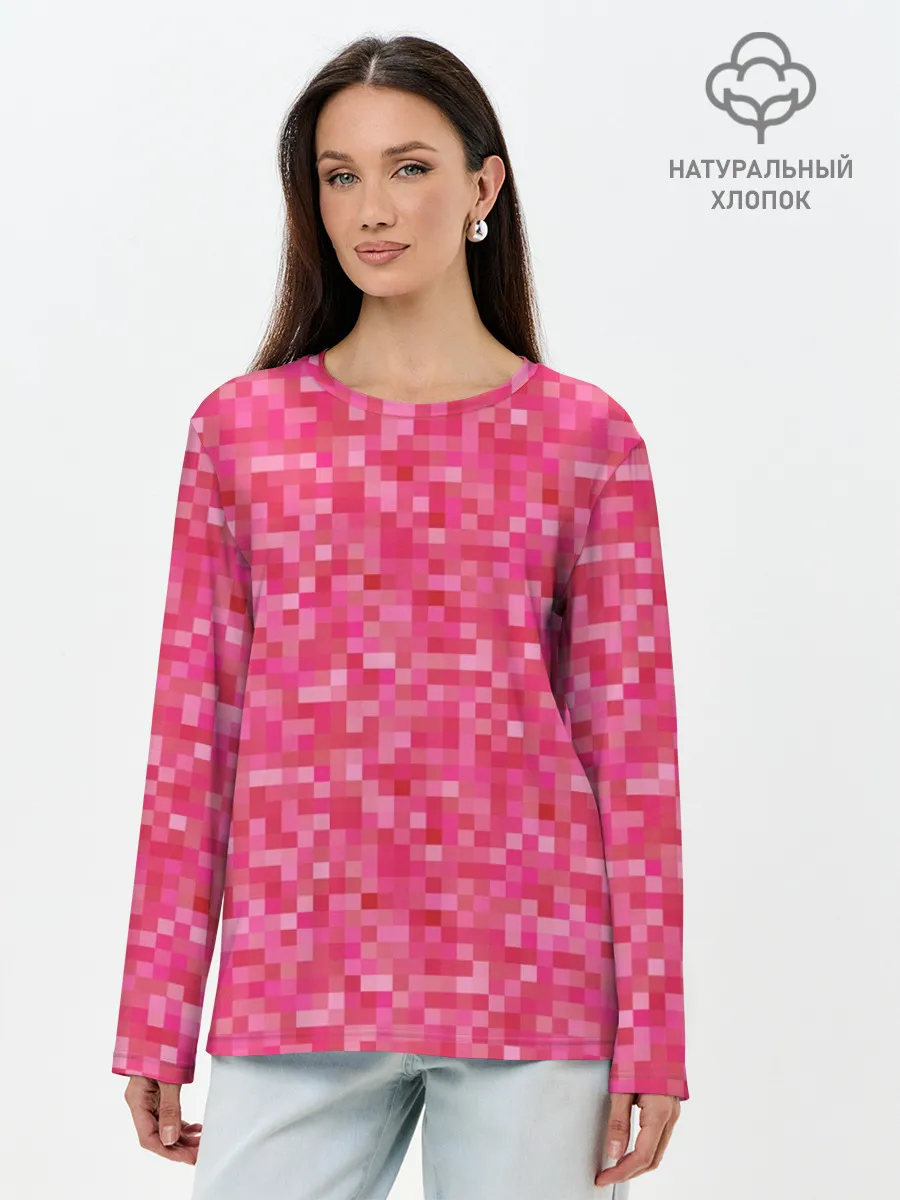 Лонгслив женский. Хлопок / Цикламеновая пиксельная абстракция