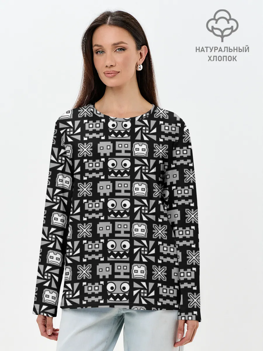 Лонгслив женский. Хлопок / Geometry Dash | Cubes