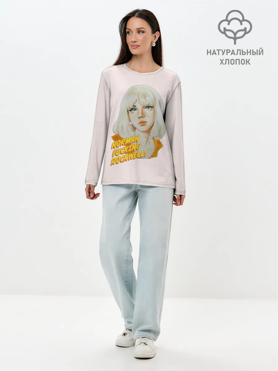 Лонгслив женский. Хлопок / Лана акваркелью