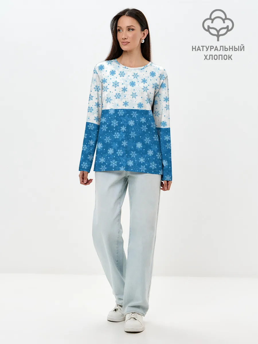 Лонгслив женский. Хлопок / Светло-Тёмные Снежинки