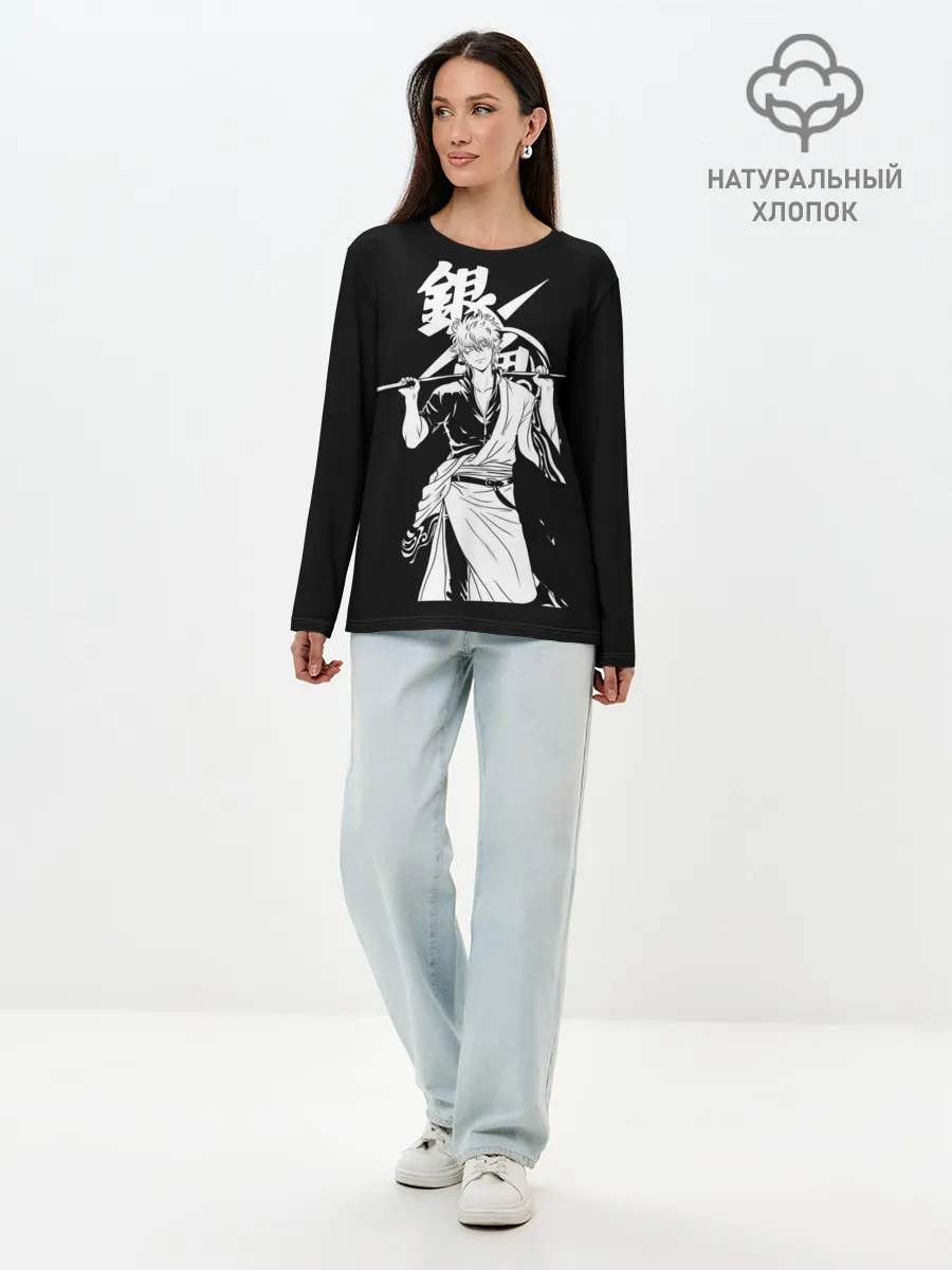 Лонгслив женский. Хлопок / Гинтоки Саката держит меч Гинтама