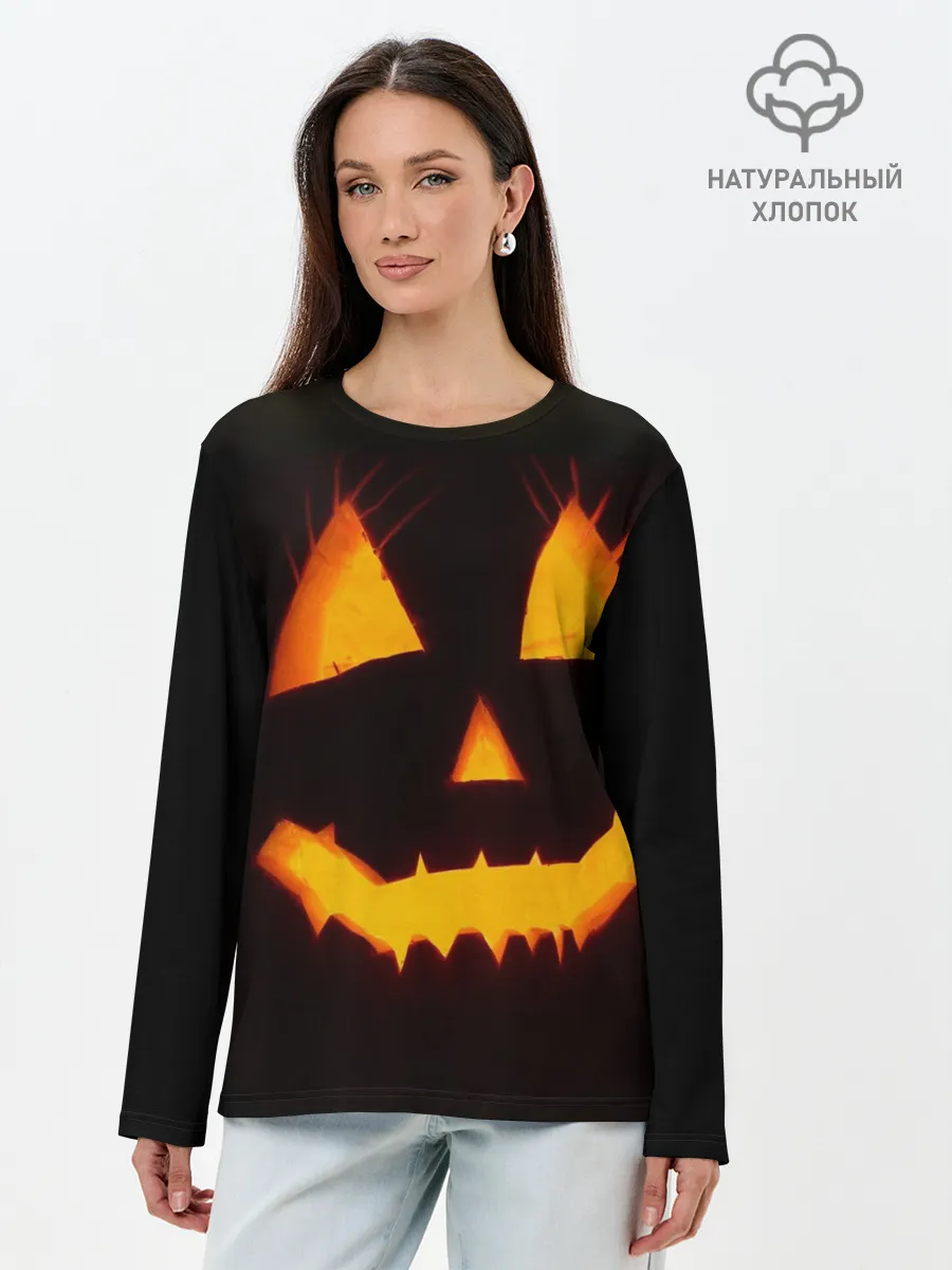 Лонгслив женский. Хлопок / helloween | pumpkin jack