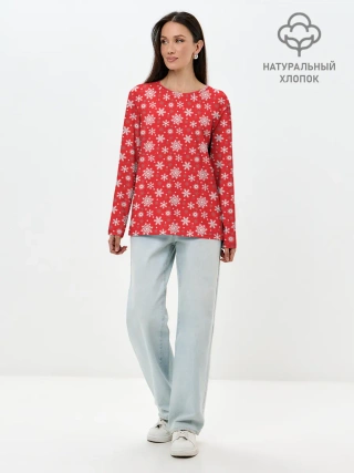 Лонгслив женский. Хлопок / Снежинки