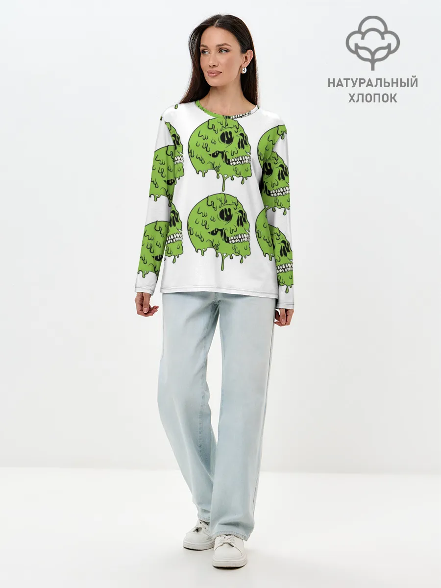 Лонгслив женский. Хлопок / Кислотный Череп!)