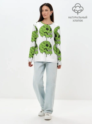 Лонгслив женский. Хлопок / Кислотный Череп!)