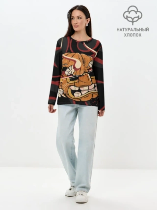 Лонгслив женский. Хлопок / Хеллоуинская тыква-хання