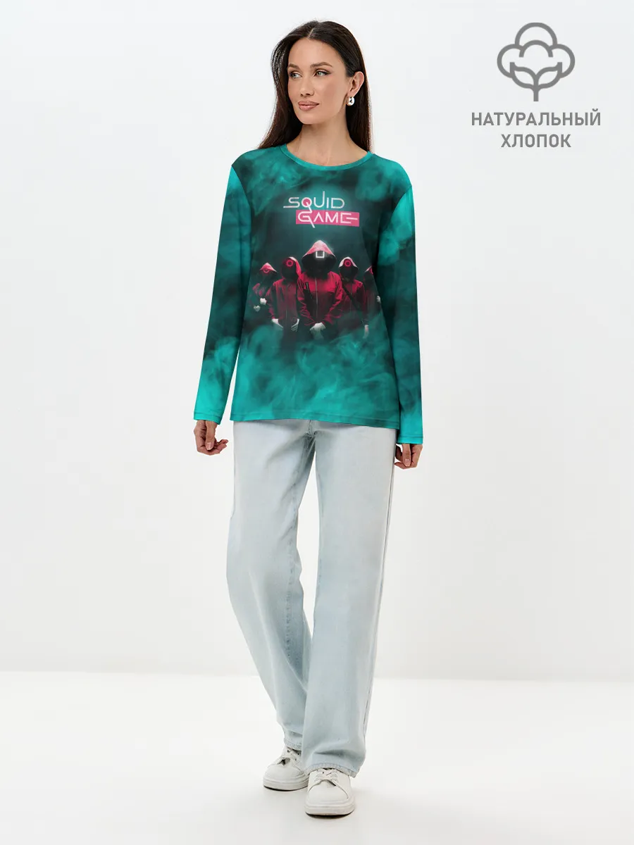 Лонгслив женский. Хлопок / СТРАЖА В МАСКАХ | ИГРА В КАЛЬМАРА