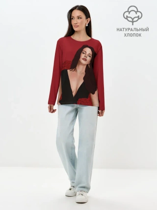 Лонгслив женский. Хлопок / Лана в розах